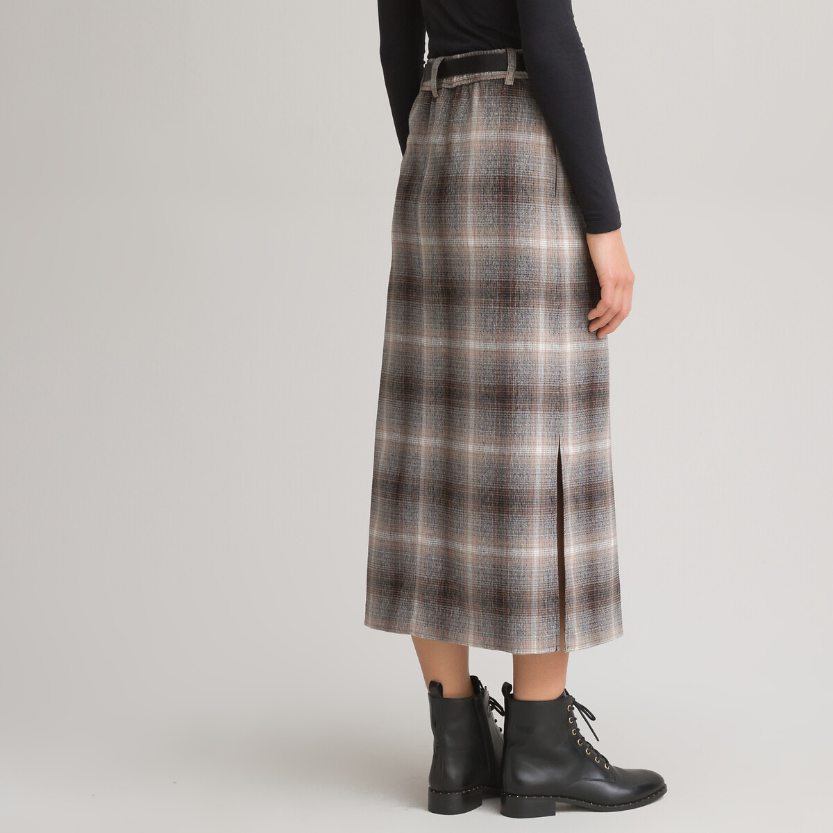 Checked buttoned midaxi skirt brown checks La Redoute Collections 