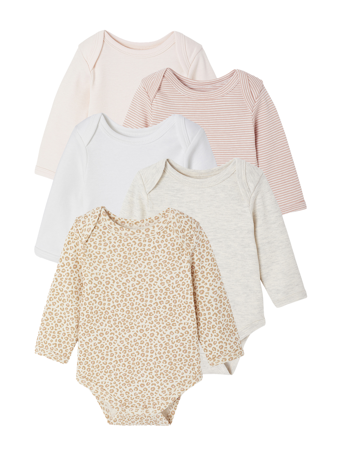 Lot de 5 bodies bébé ouverture américaine manches longues, VERTBAUDET