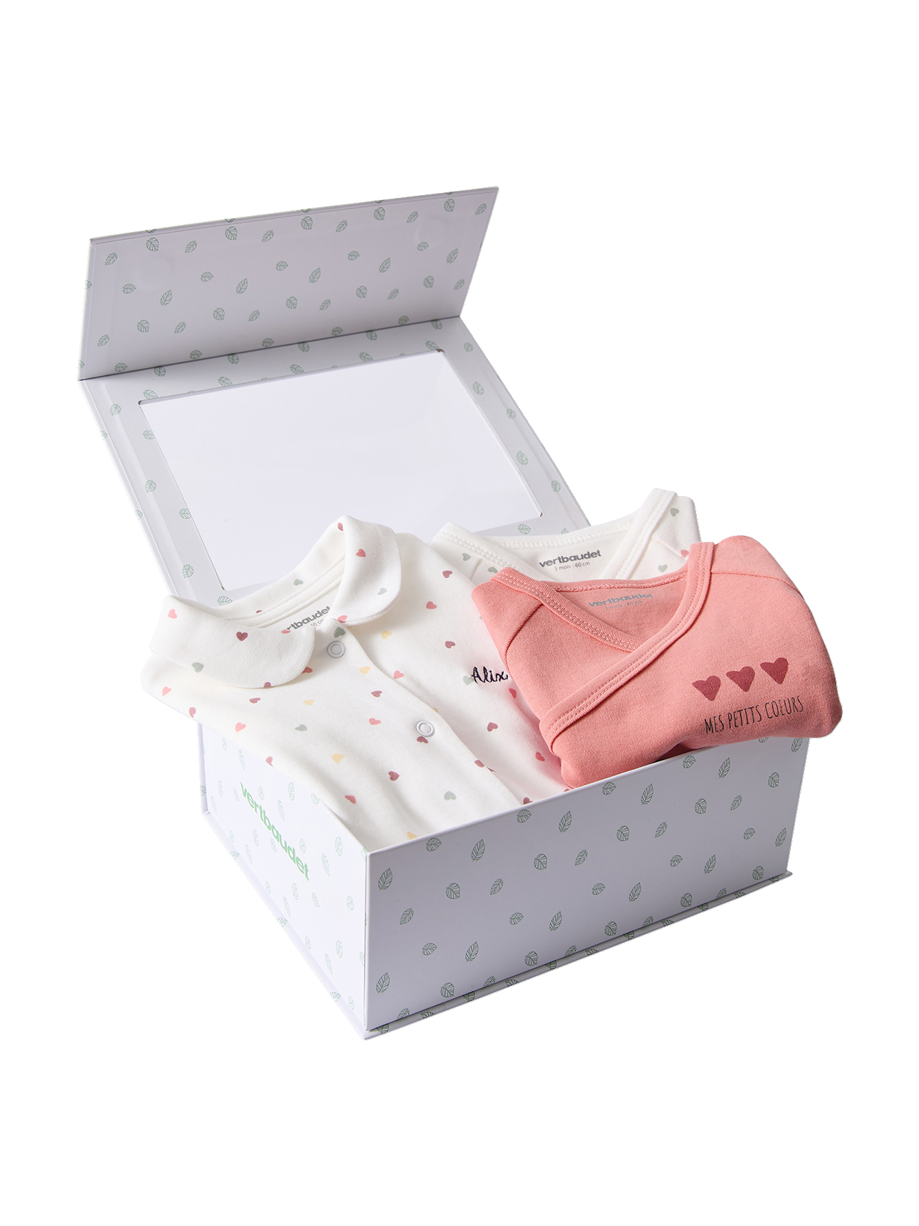 Coffret dors-bien et 2 bodies petits cœurs, VERTBAUDET