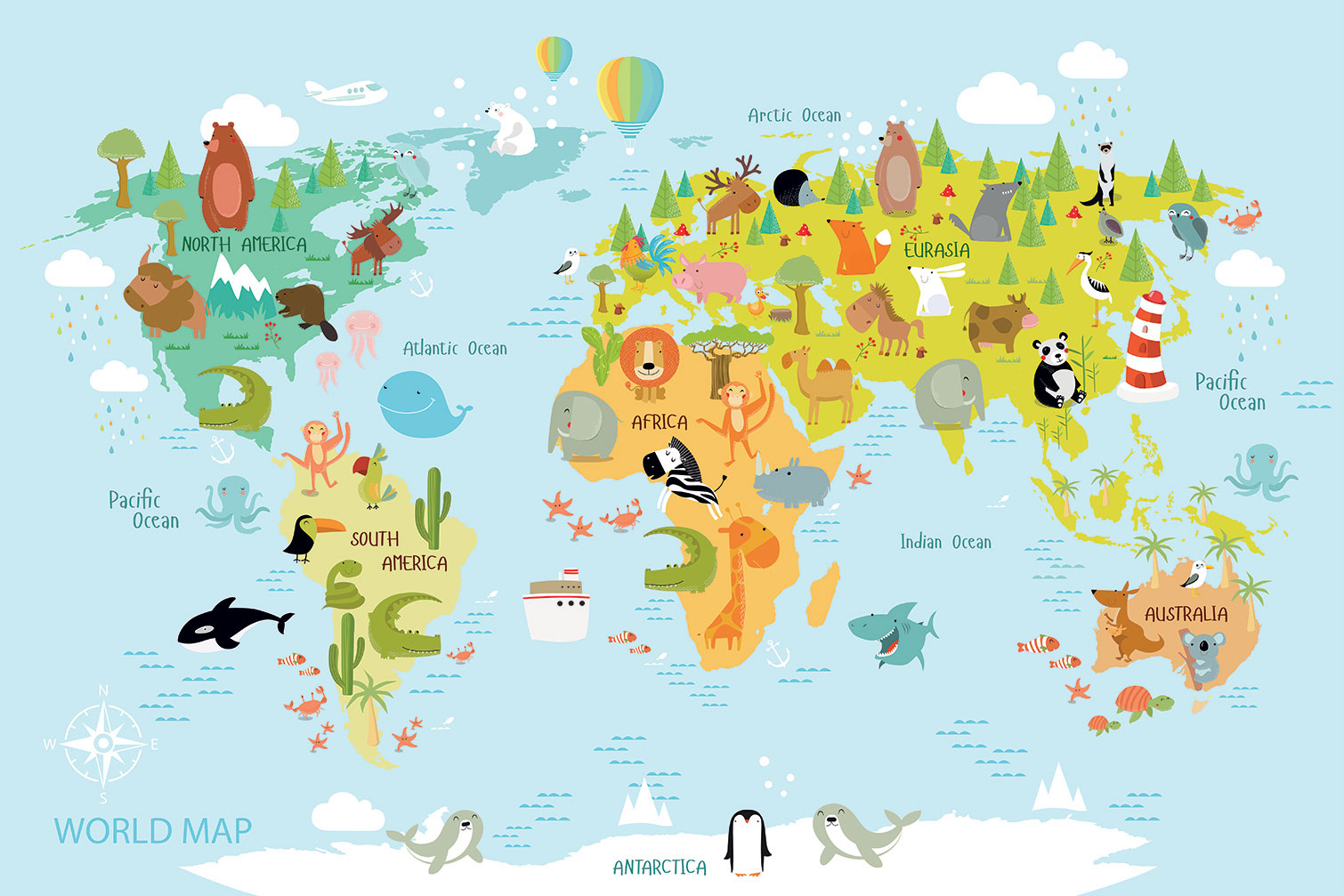 Tableau world map and animals, HEXOA