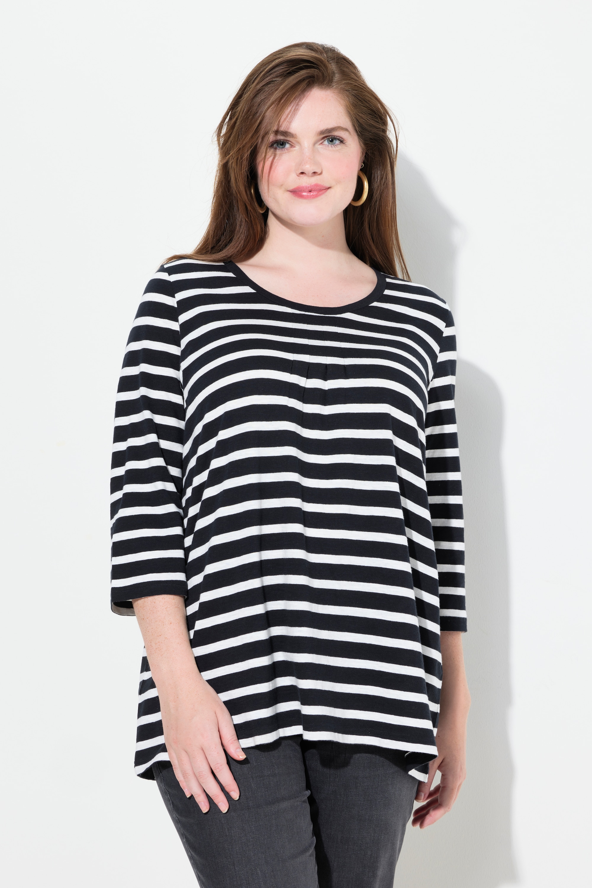 T-shirt rayé avec plis fantaisie, ULLA POPKEN