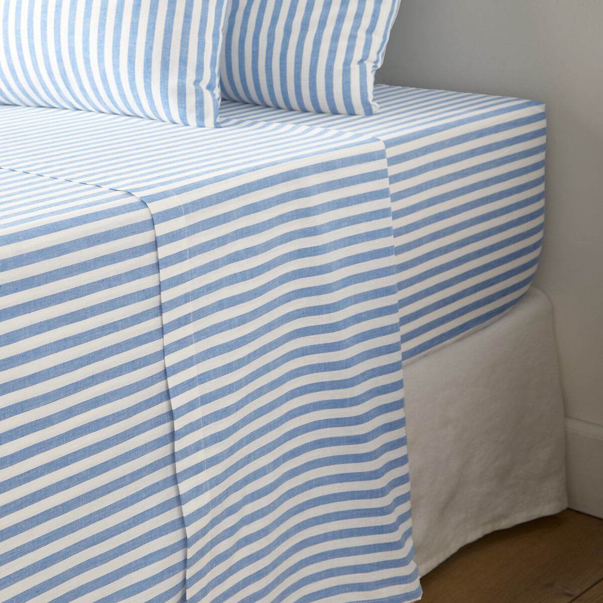 Drap plat en coton, Soizic bleu