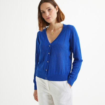Linen/Cotton Buttoned Cardigan with V-Neck ANNE WEYBURN