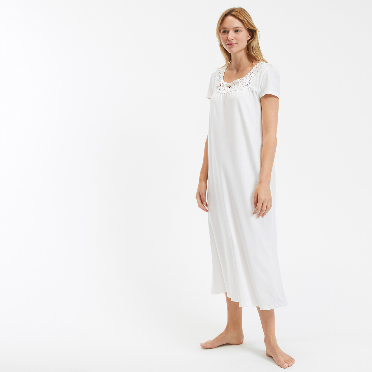 Chemise de nuit dentelle et coton peigne