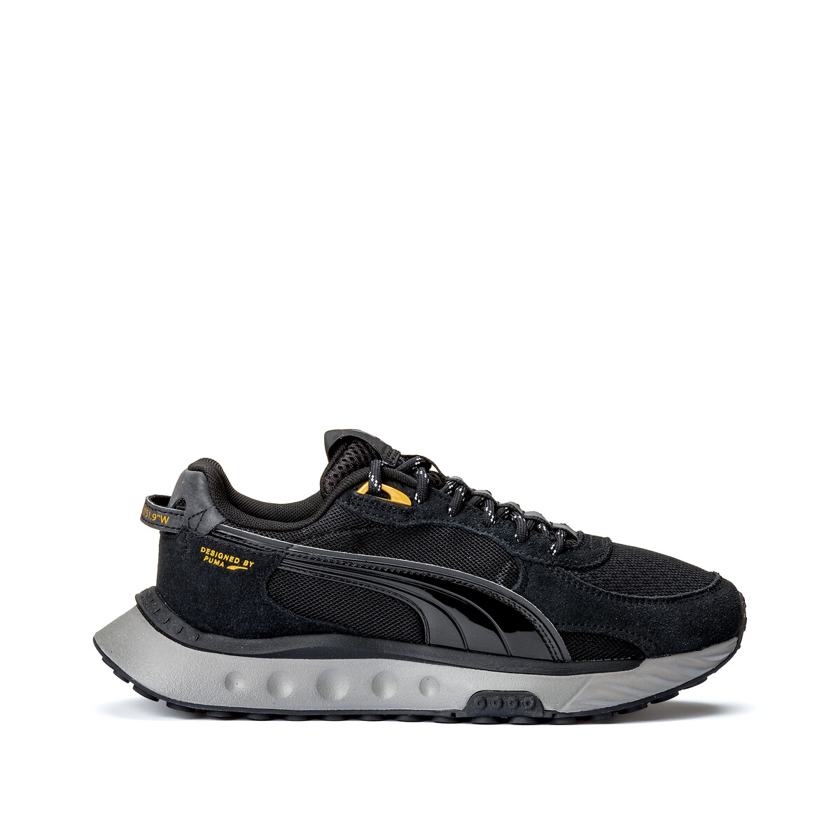 puma black trainers white sole