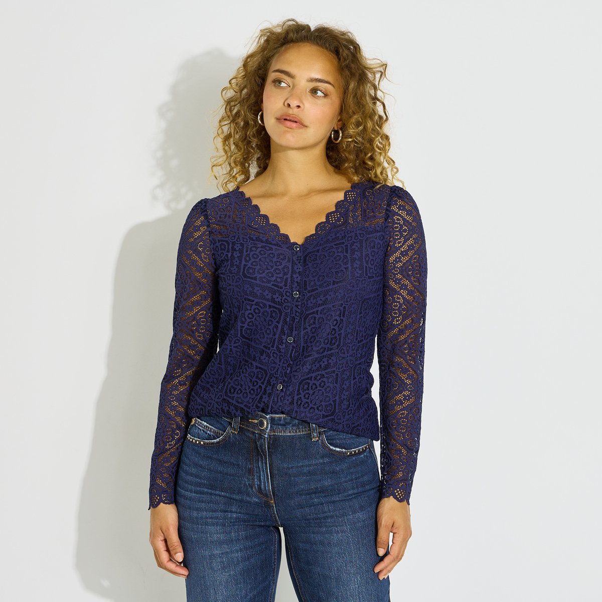 T-shirt col V ajouré, GRAIN DE MALICE