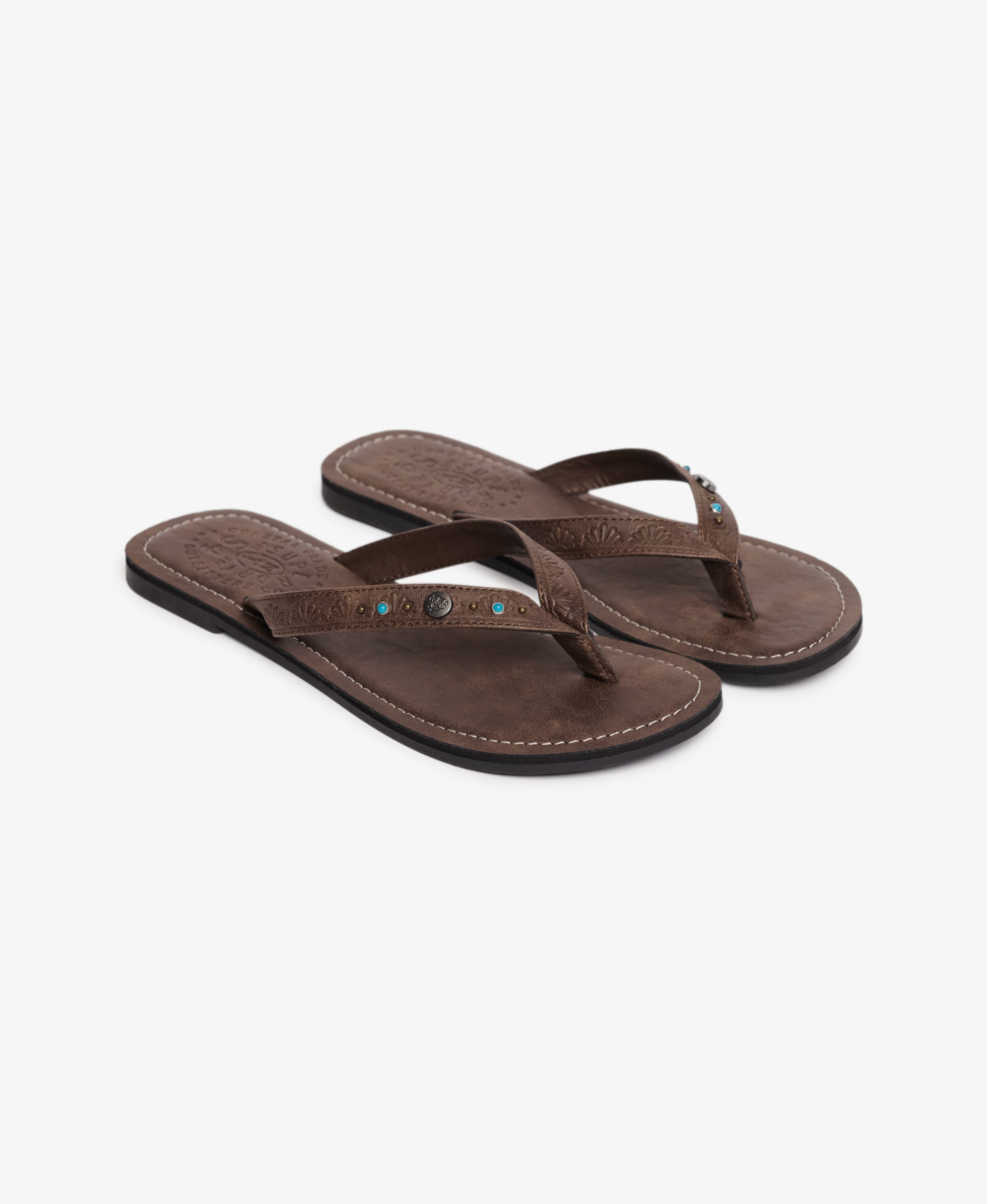 Tongs en Simili Cuir Embossé Coupe Classique, SUPERDRY