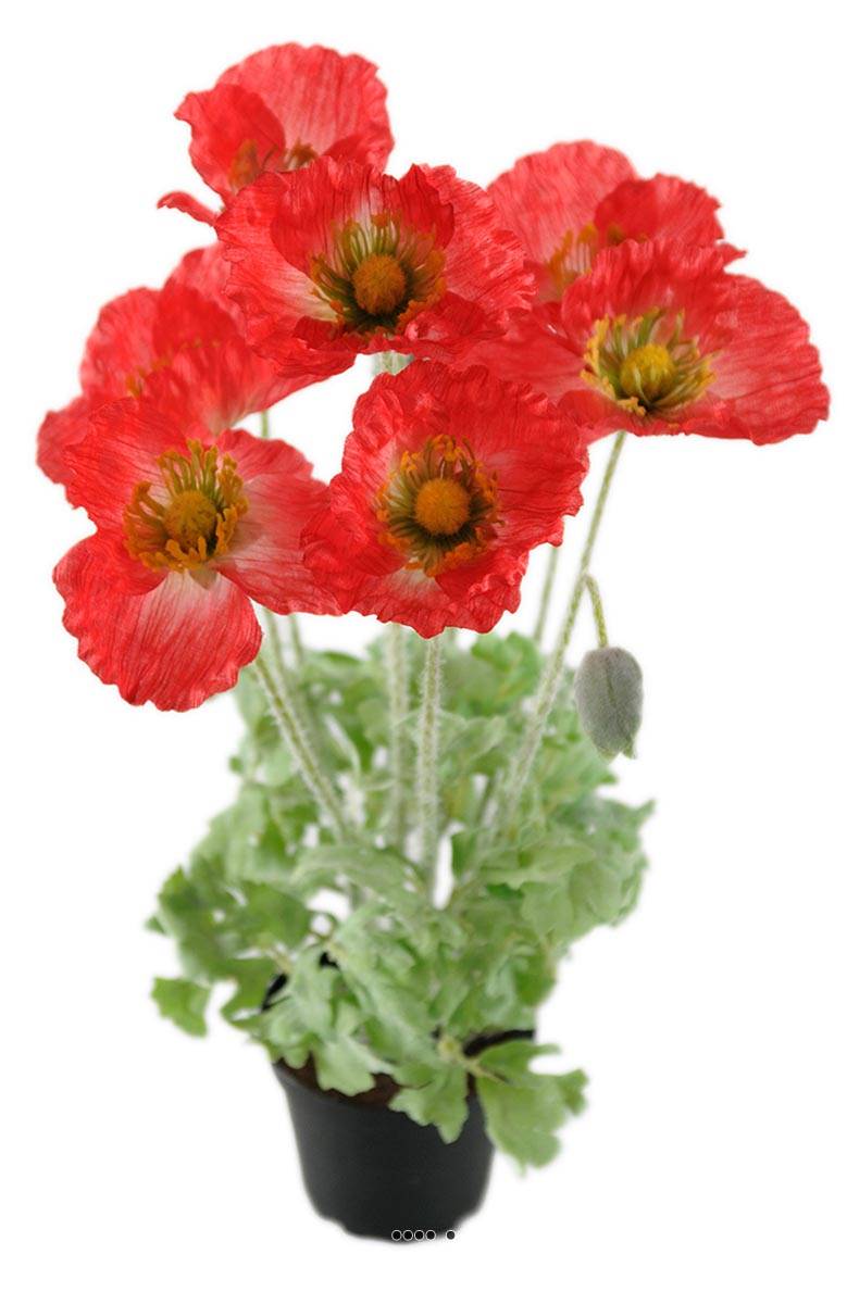 Pavot artificiel en pot H 45 cm D 30 cm quali, ARTIFICIELLES