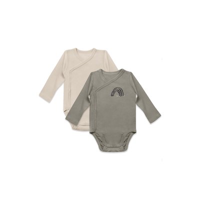 Pack of 2 Wrapover Style Bodysuits in Cotton with Long Sleeves DIM BABY