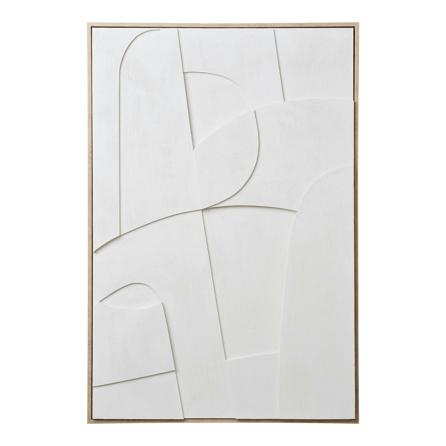 Tableau abstrait blanc courbes avec cadre 60x90 cm, PIER IMPORT