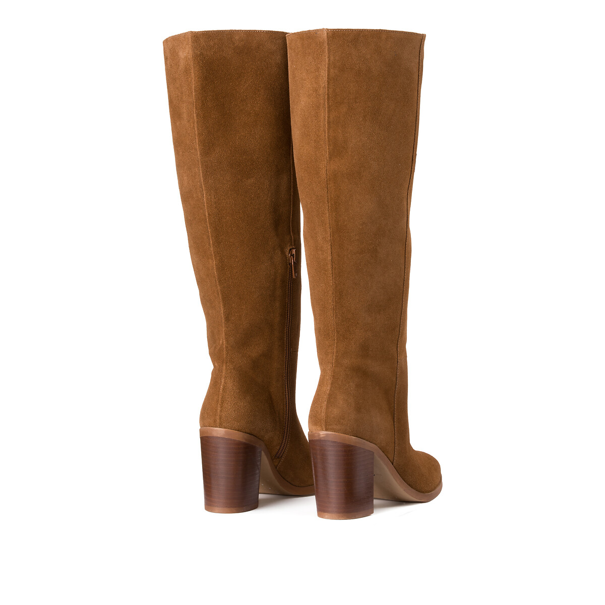 Signatures knee high boots in suede with block heel camel La Redoute Collections La Redoute