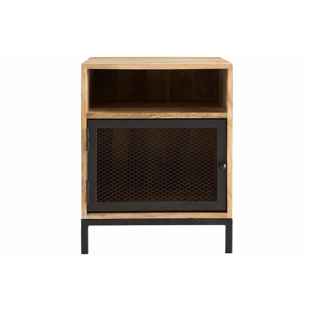 table de chevet manguier massif et metal perfore rack