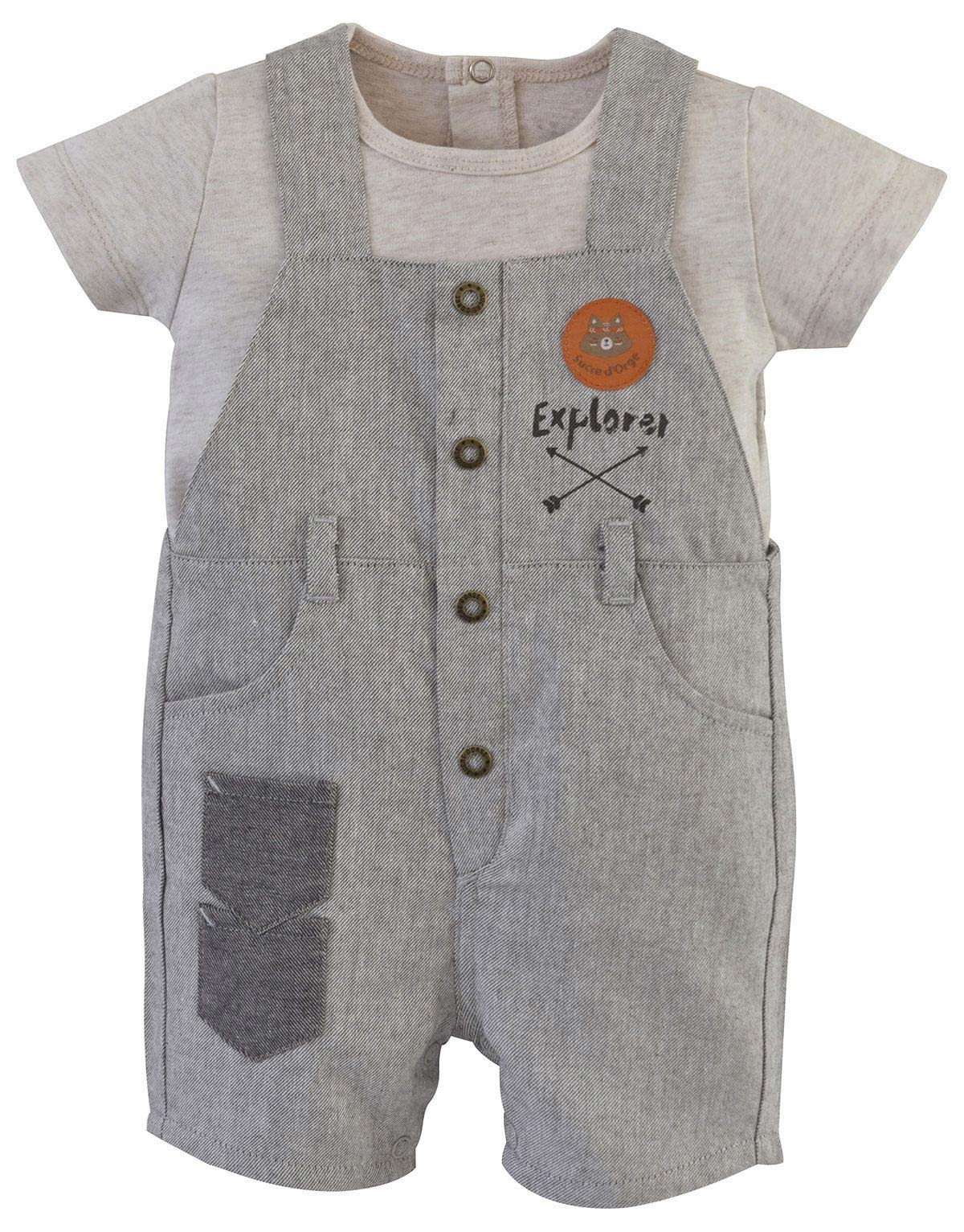 Salopette courte + tee-shirt ecru, SUCRE D'ORGE