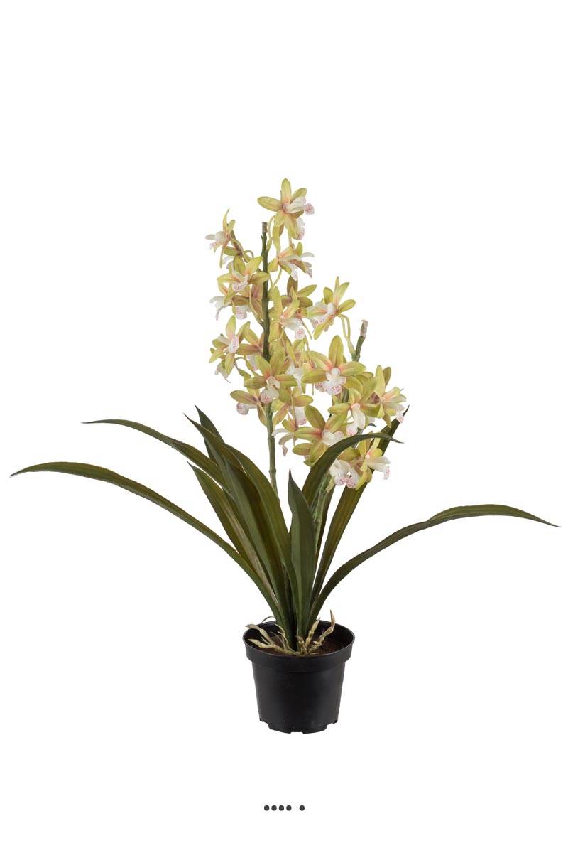 Orchidée cymbidium artificielle en pot, H 4, ARTIFICIELLES