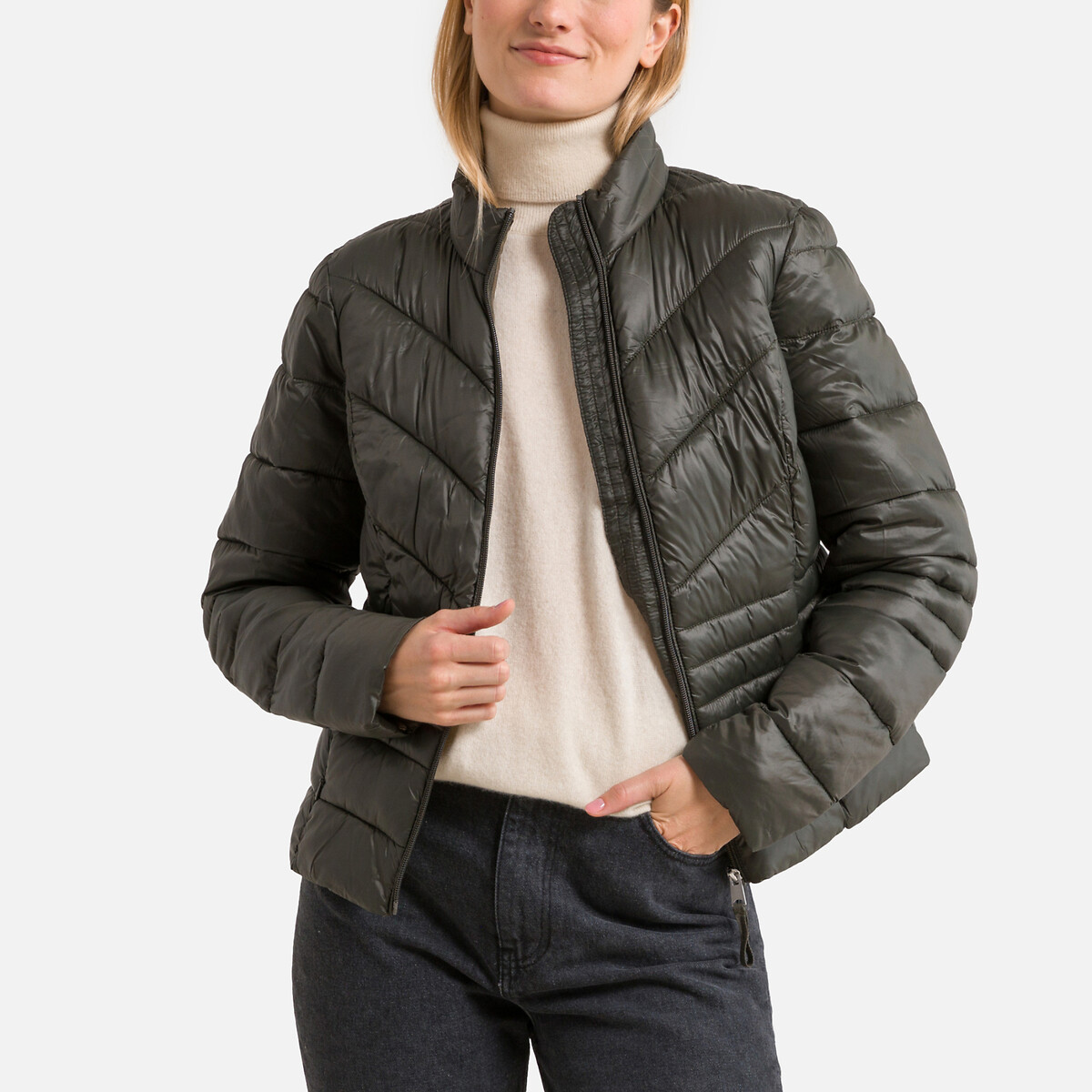 Short Padded Jacket with High Neck