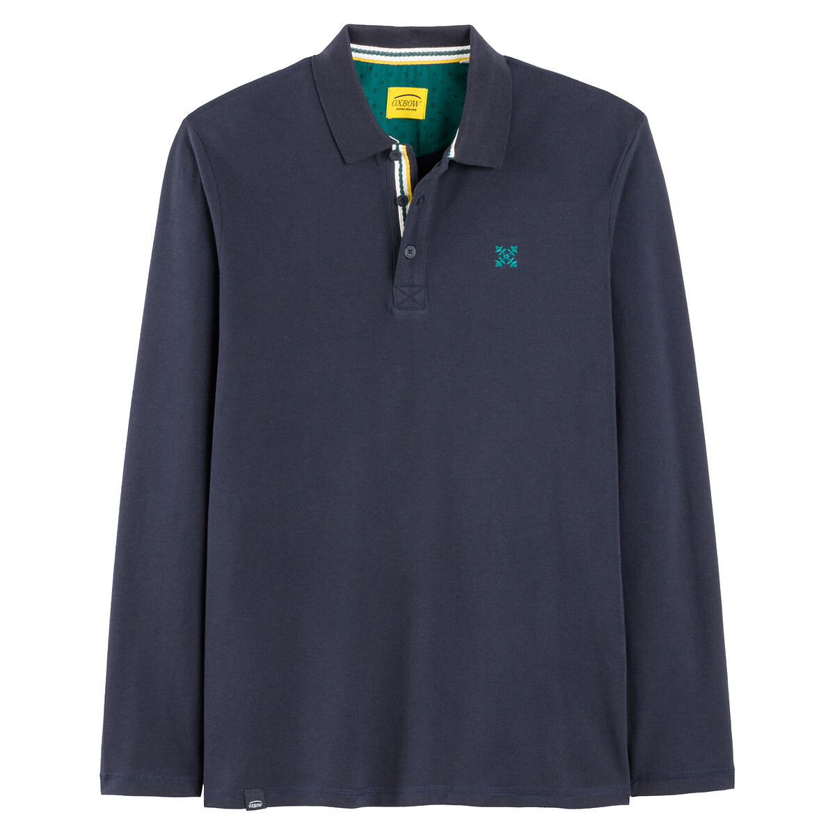 Image of Plain Cotton Polo Shirt with Long Sleeves