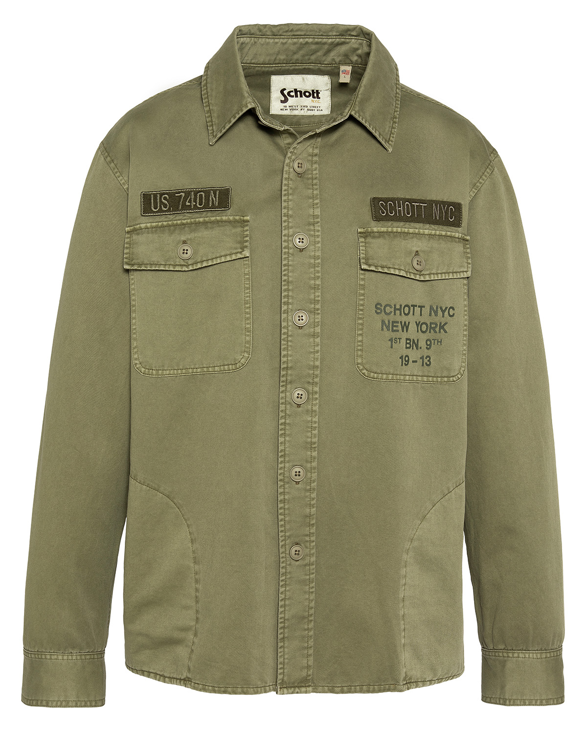 Surchemise army brodée et imprimée en coton lavé, SCHOTT