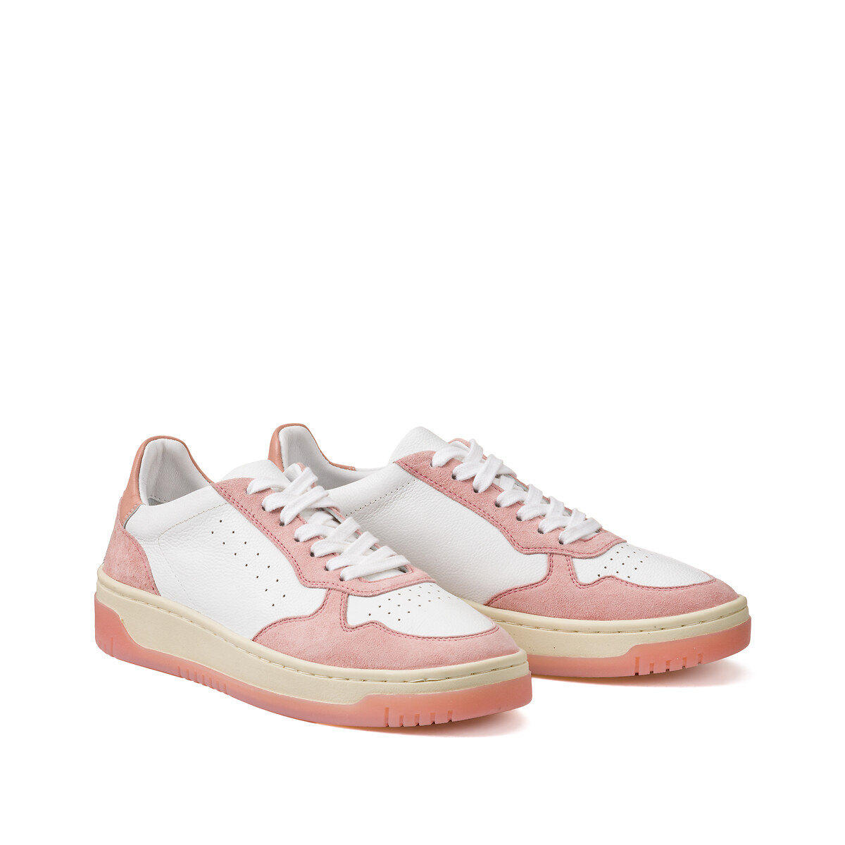 Leather trainers white pink La Redoute Collections La Redoute