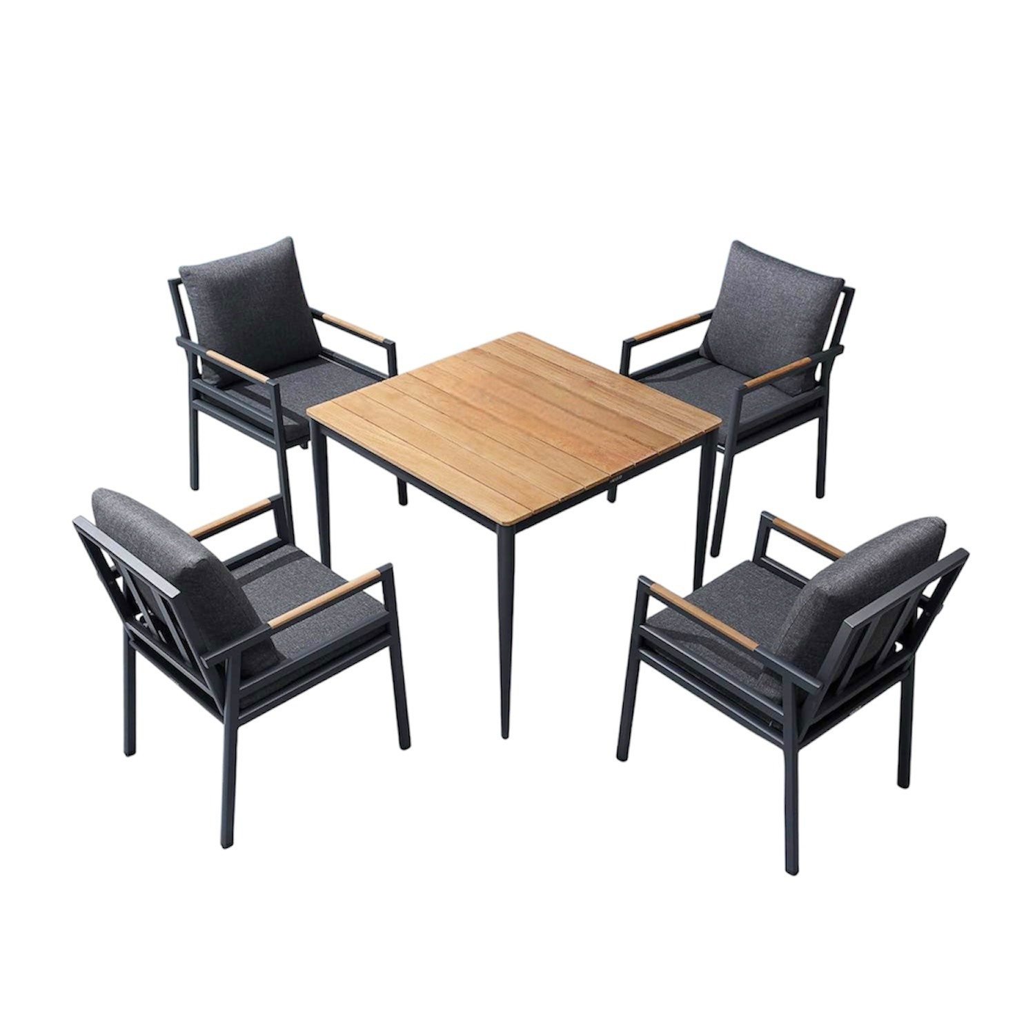 Ensemble repas 4 places jardin en aluminium et teck, GLORIA, AU JARDIN DE CHLOÉ
