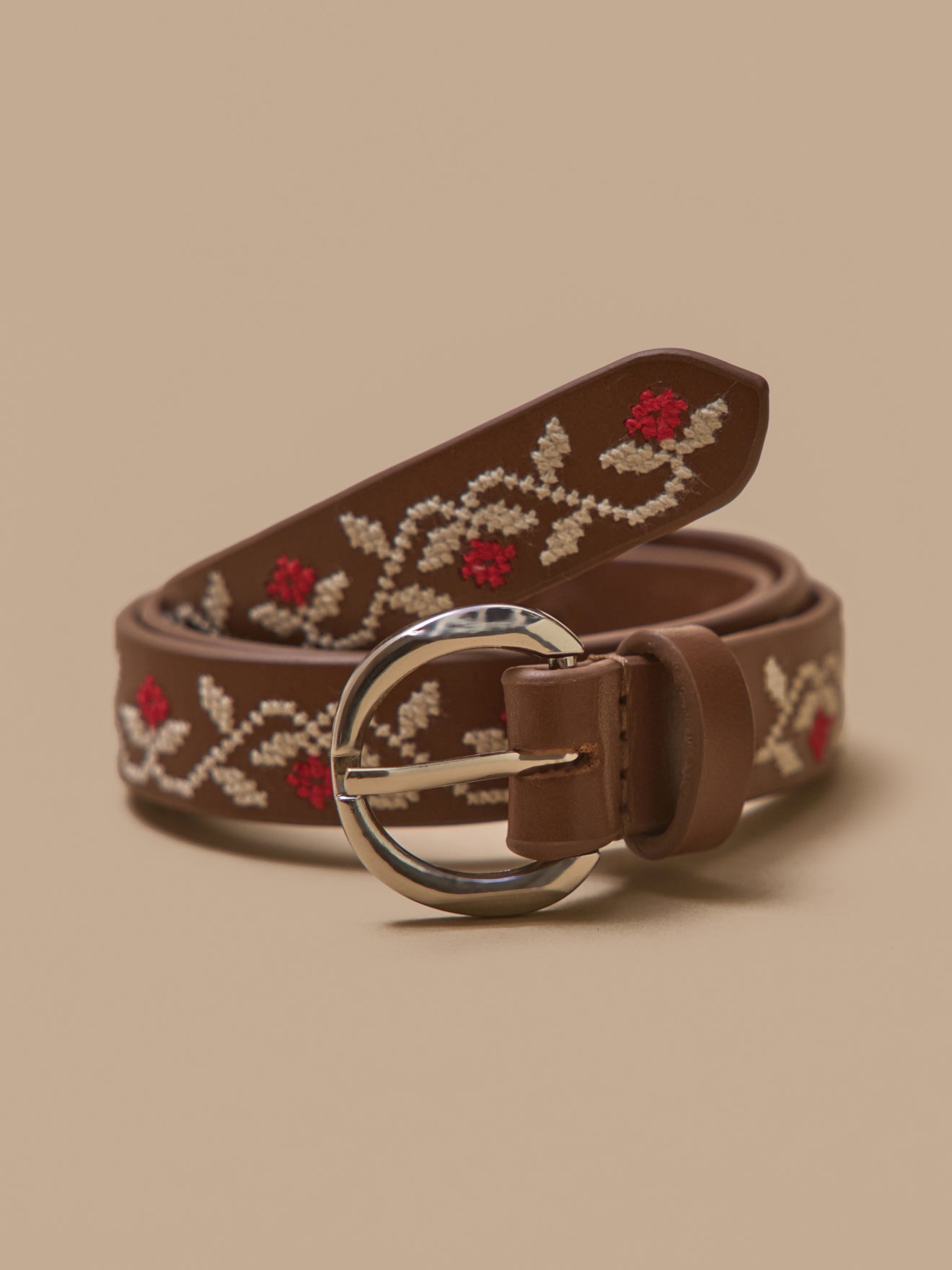 Ceinture brodée en cuir, CYRILLUS