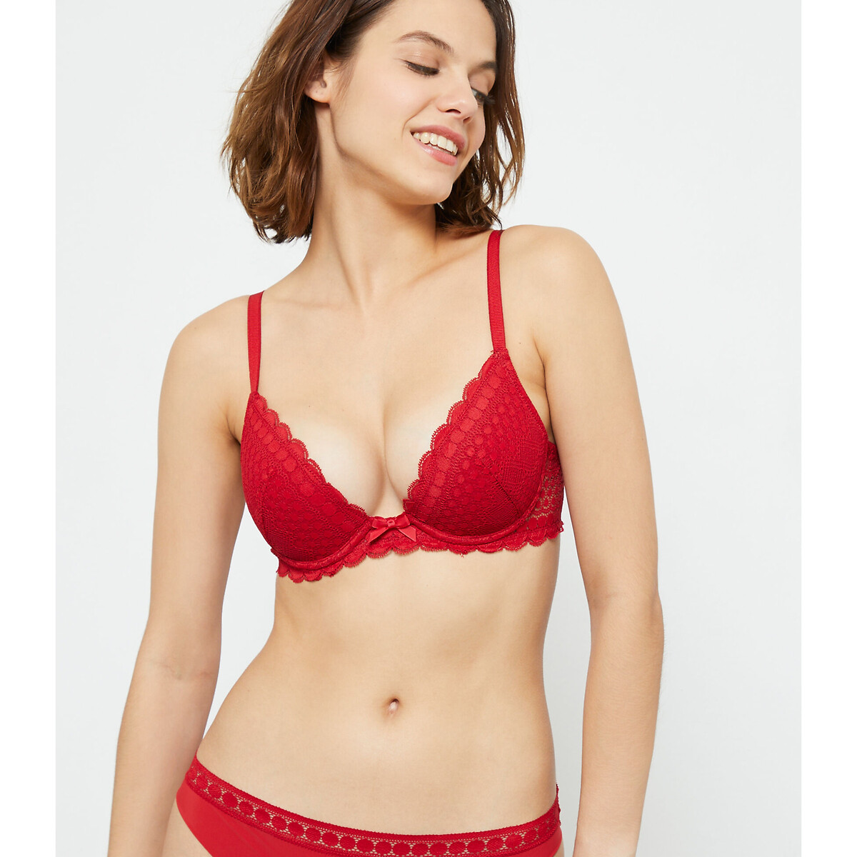 Cherie cherie recycled bra n°2 - push-up plunge bra, red, Etam
