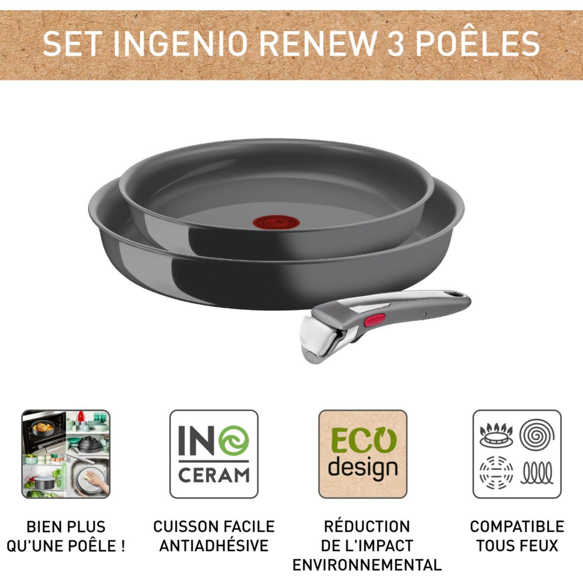Batterie de cuisine TEFAL Ingenio Renew 3pcs L2629202