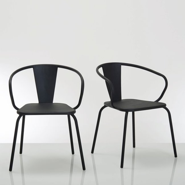 Oblice Set of 2 Metal Garden Chairs, black, LA REDOUTE INTERIEURS