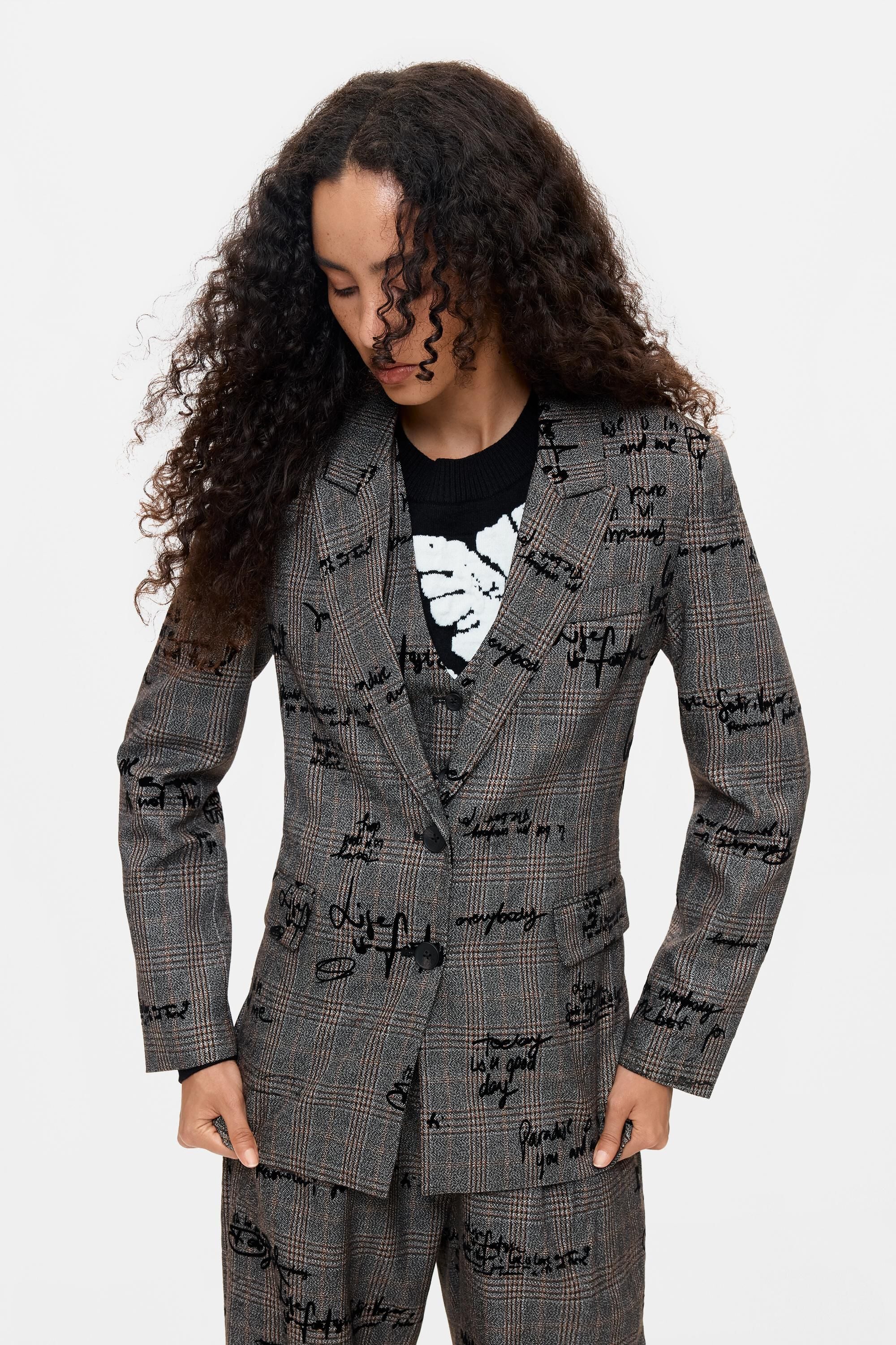 Veste croisée à carreaux lettering, DESIGUAL