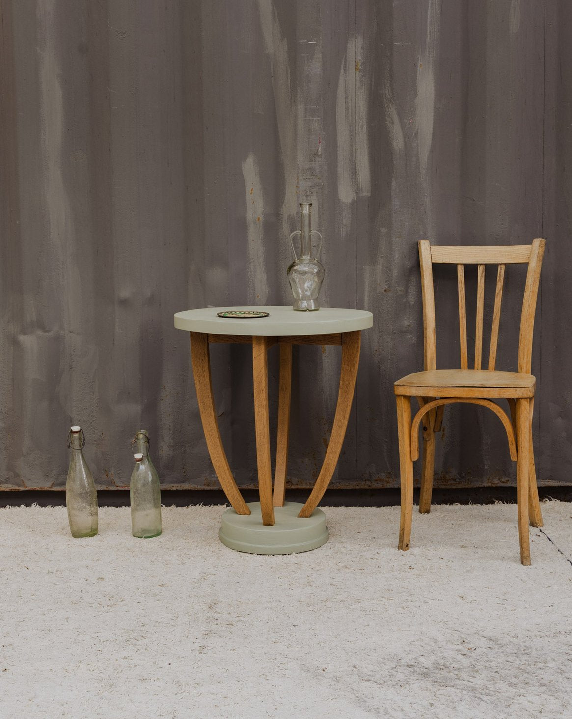 Table d'appoint en bois vert d'eau Francine N°1494 - Bon état, DEBONGOUT