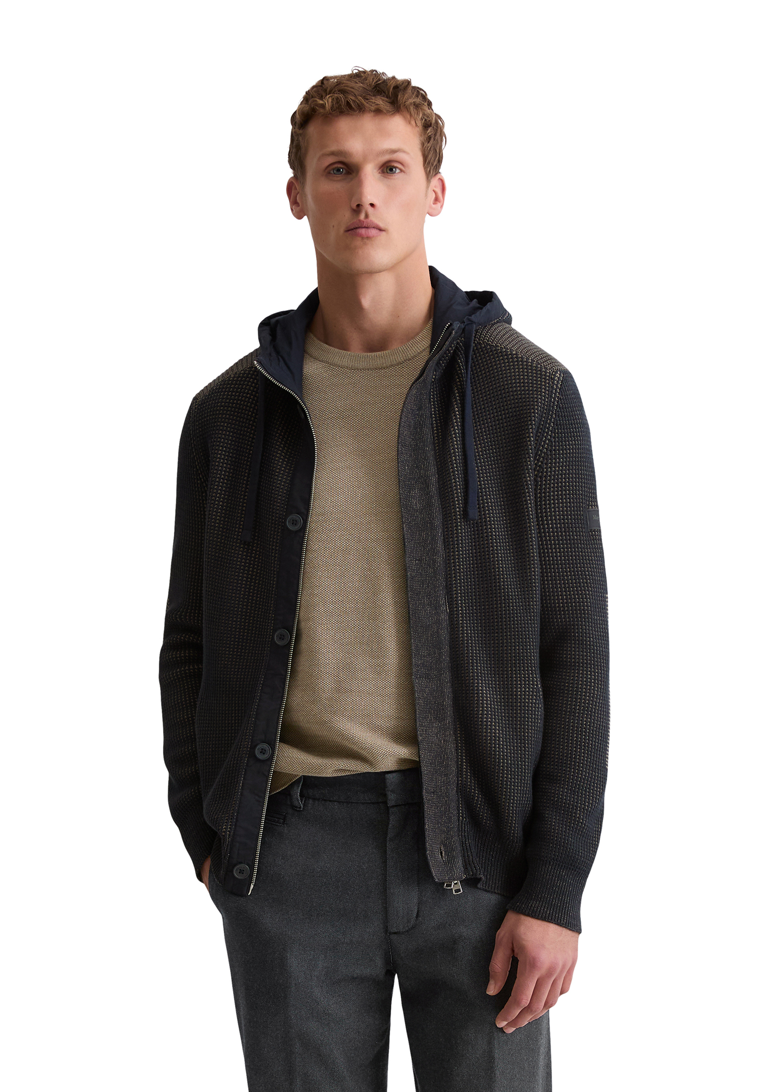 Cardigan à capuche regular en coton bio, MARC O'POLO