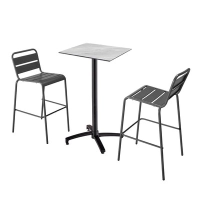 Table haute en HPL inclinable et 2 chaises hautes en métal OVIALA