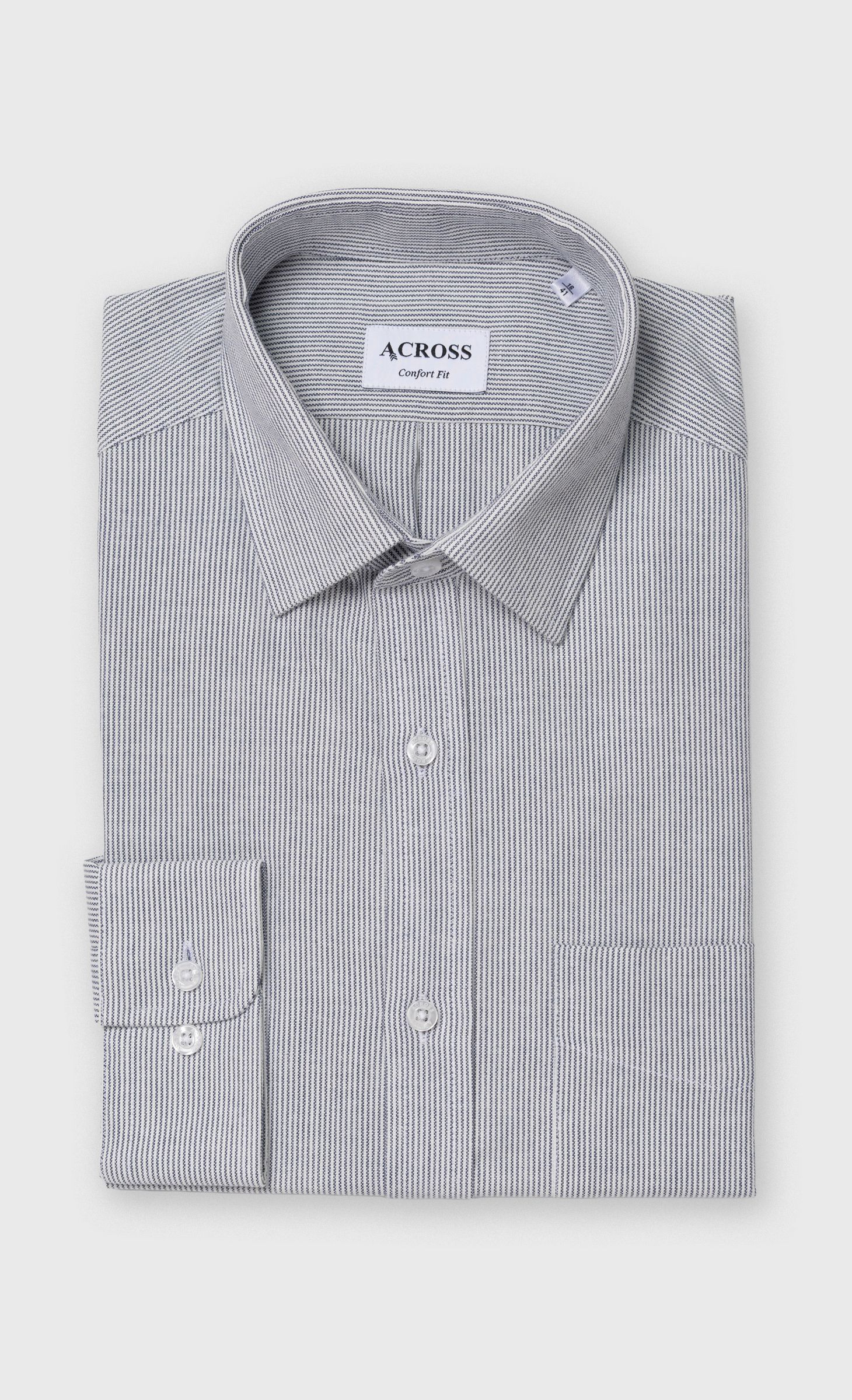 Chemise Confort fit à rayures aspect denim, ACROSS