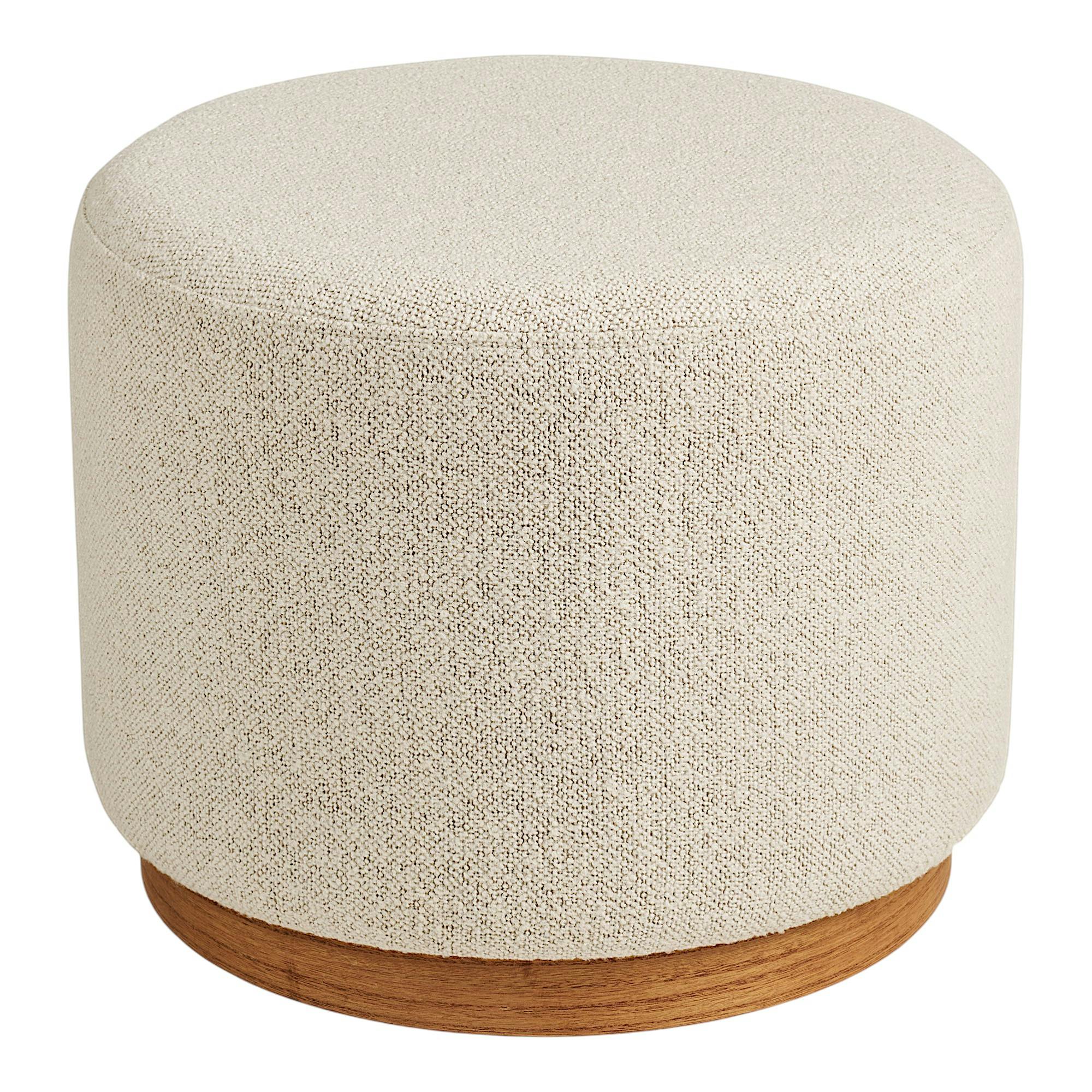 Pouf rond bouclette sable et bois clair BERLIN, PIER IMPORT
