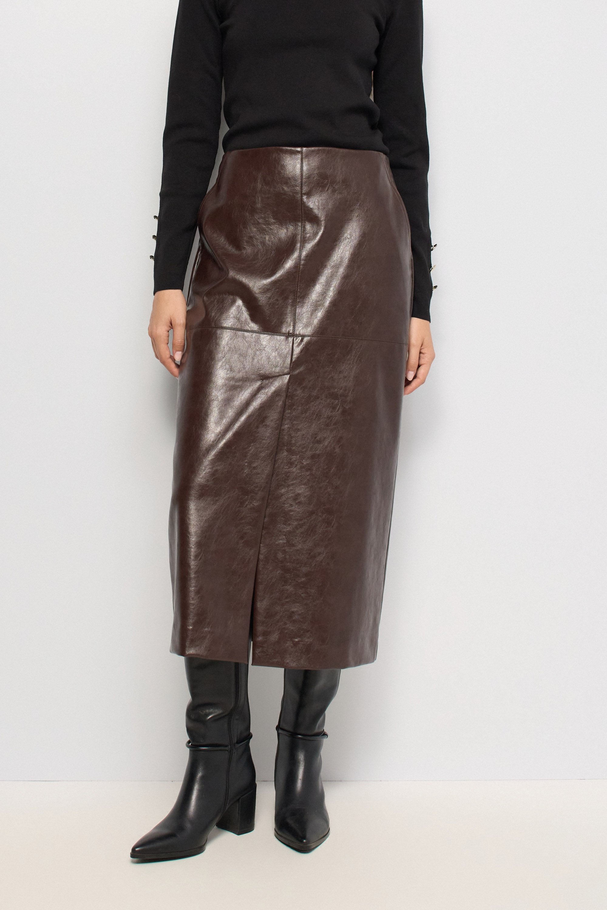 JUPE MIDI EFFET CUIR, SALSA JEANS