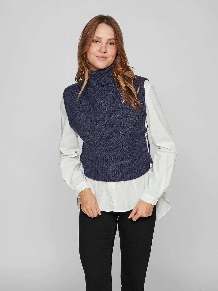 Poncho col roulé, détails bijoux, VILA