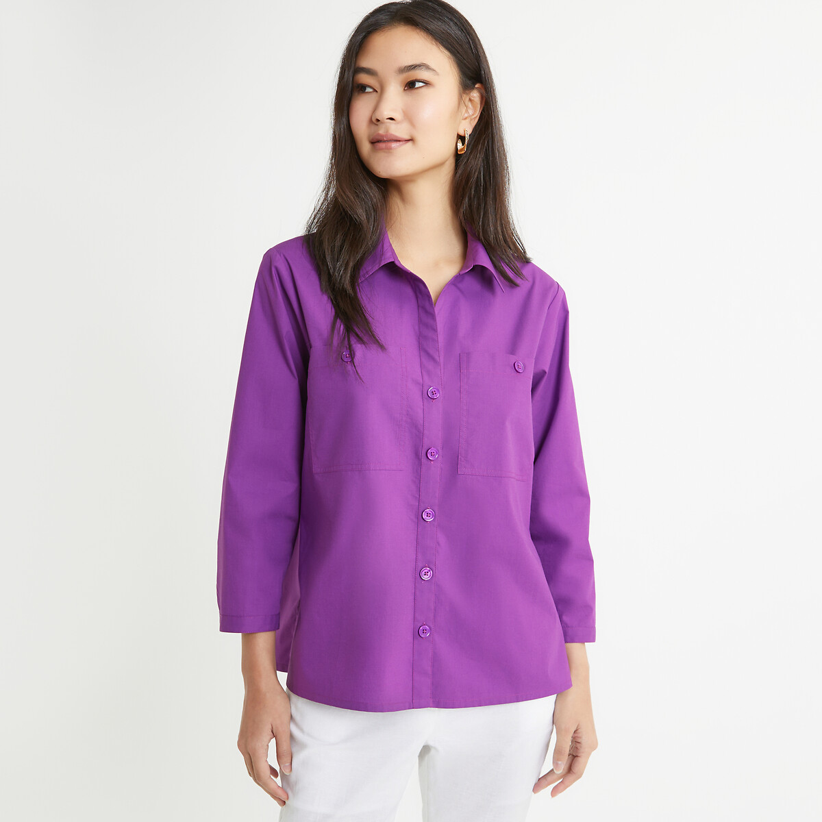 Cotton Shirt with 3/4 Length Sleeves