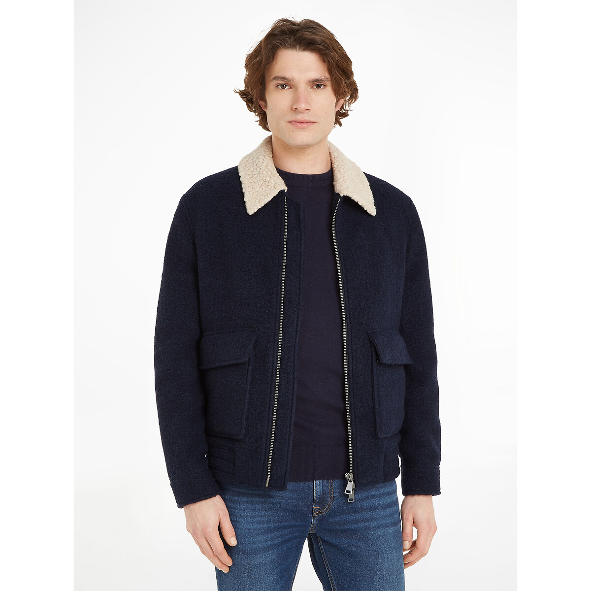 Image of Lambswool Mix Jacket with Borg Collar