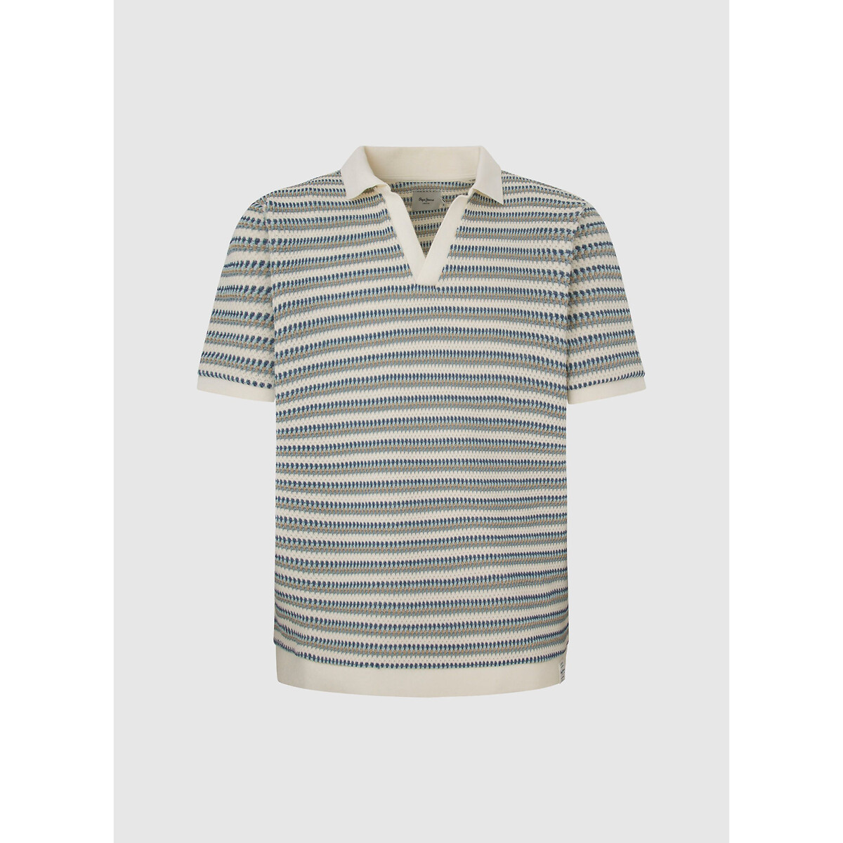 Image of Striped Cotton Polo Shirt with V-Neck