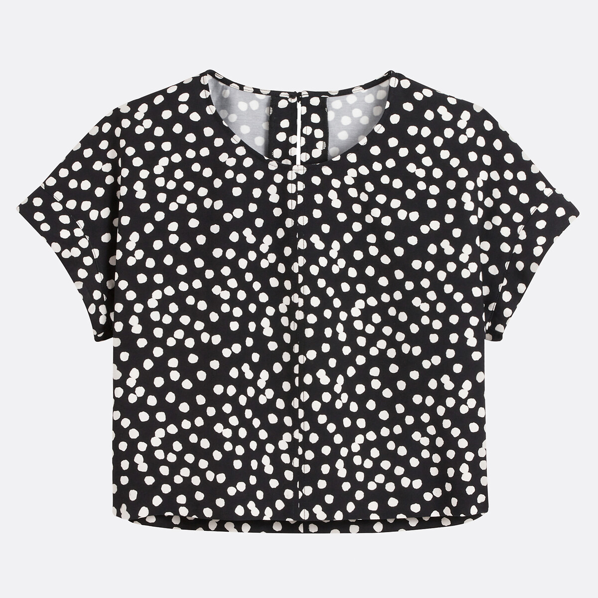 Polka Dot Crop Top with Crew Neck and Short Sleeves, LA REDOUTE COLLECTIONS