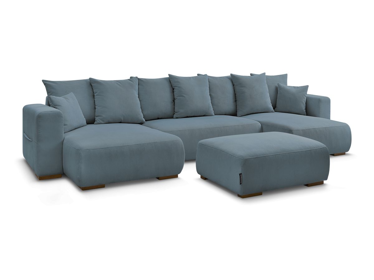 Canapé panoramique convertible 5 places en velours côtelé avec pouf, SIDONIE, BOBOCHIC