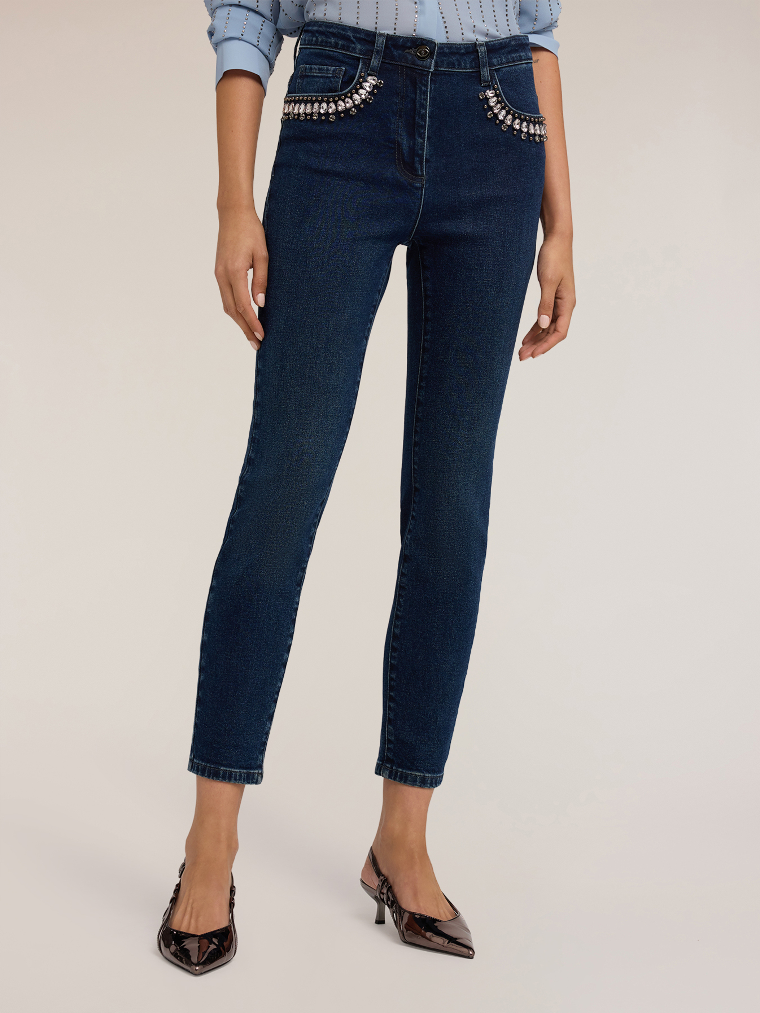 Jean skinny avec poches brodées, MOTIVI