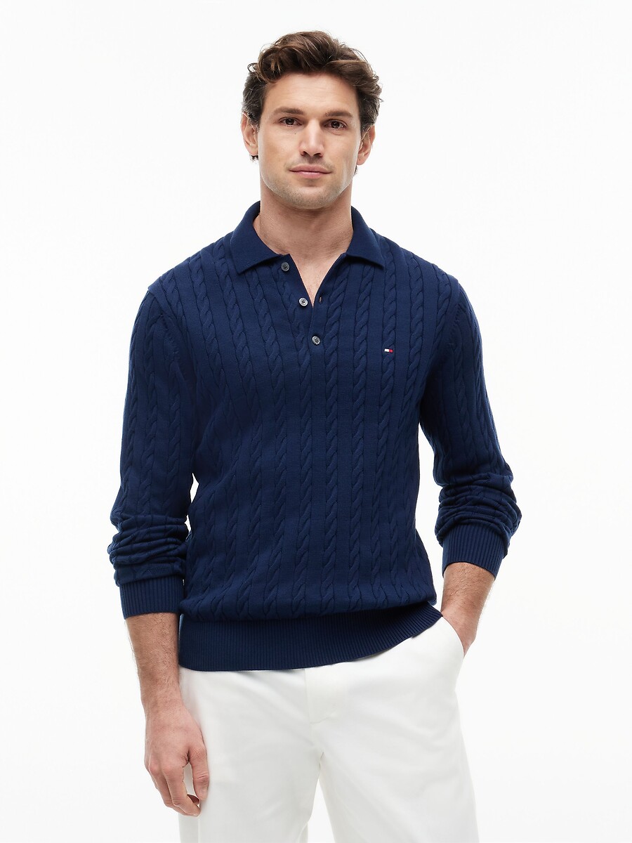 Pull structuré col polo boutonné, TOMMY HILFIGER