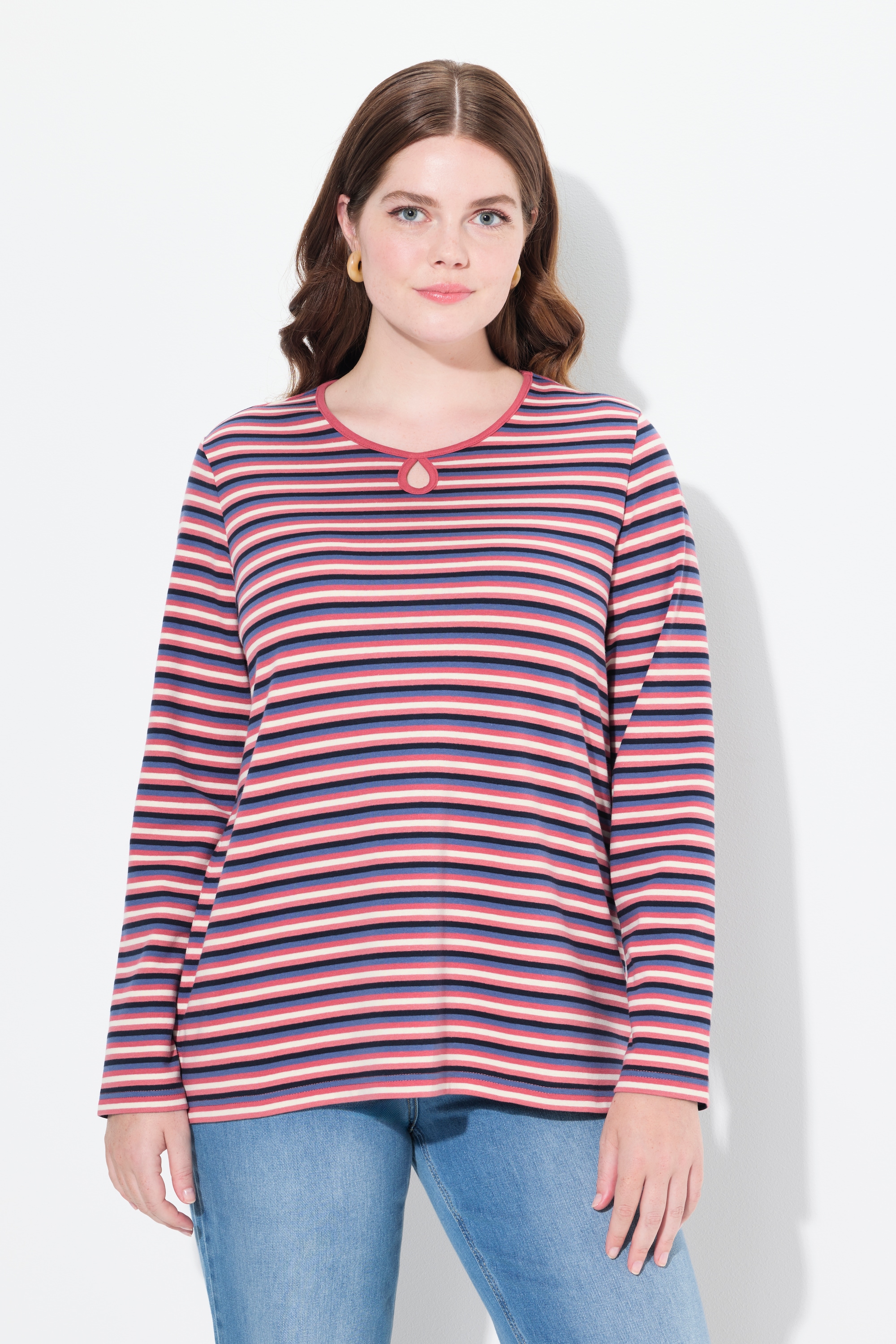T-shirt rayé à col rond et manches longues, ULLA POPKEN
