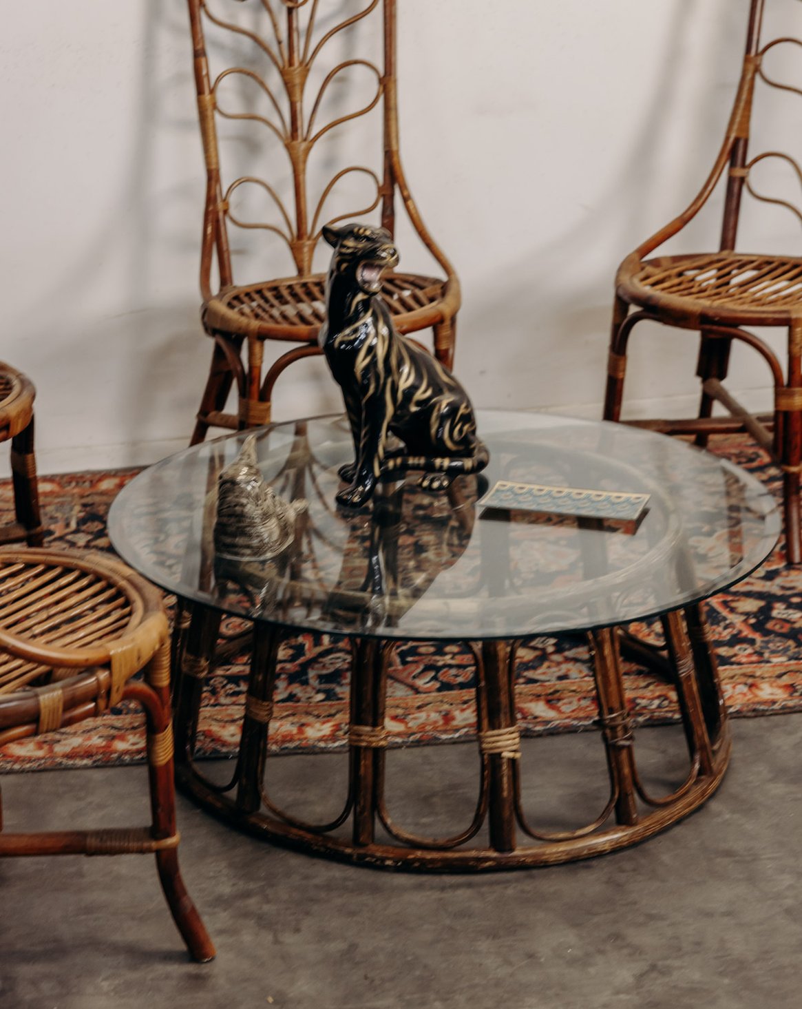 Table basse en verre et en bambou Léonie N°1170 - Bon état, DEBONGOUT
