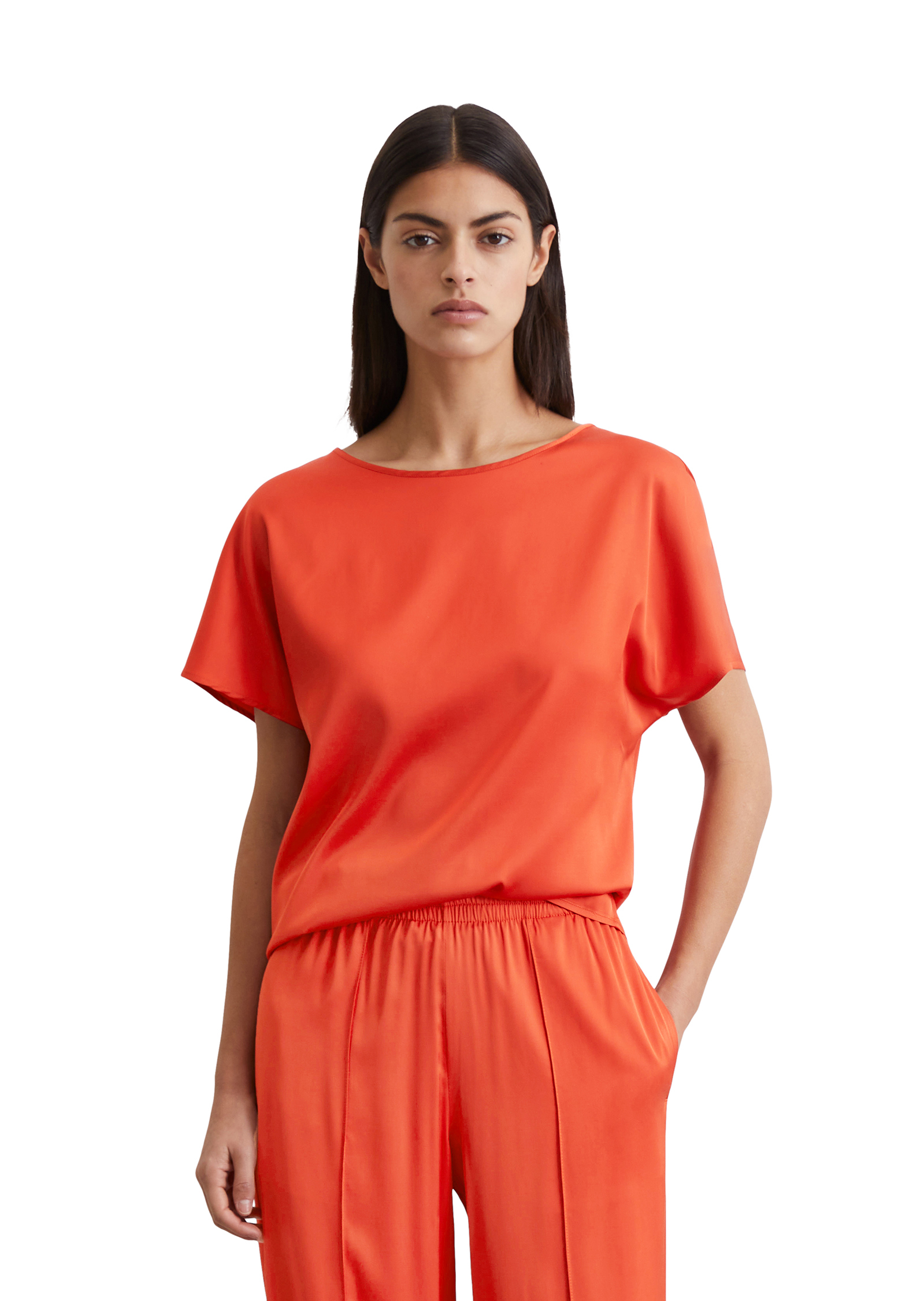 Chemisier régulier en satin stretch de viscose, MARC O'POLO