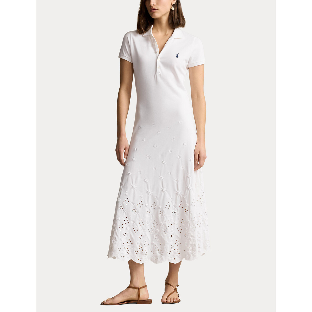 Image of Cotton Midaxi Polo Dress with Short Sleeves