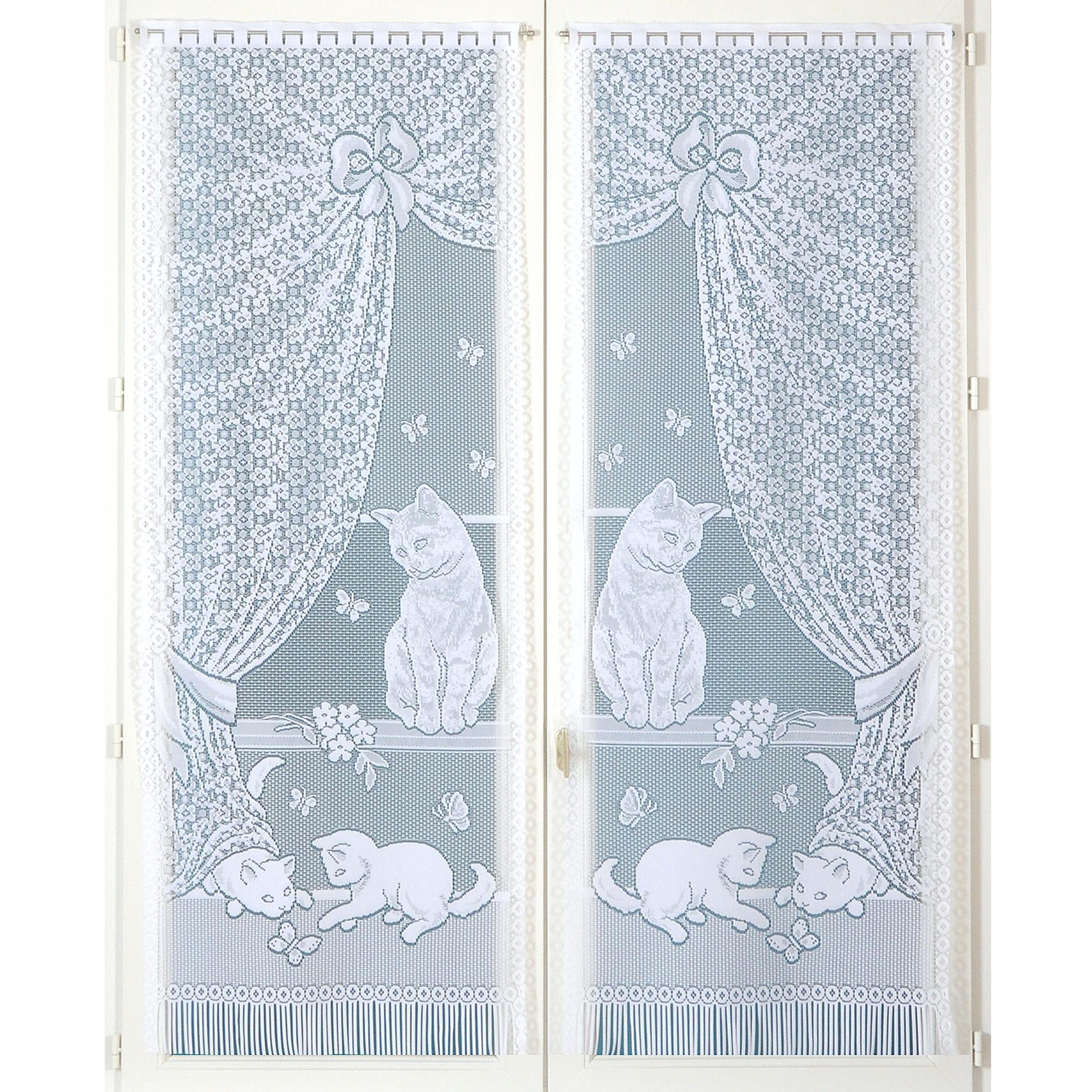 Paire de petits voilages dentelle chatons et franges, HOME MAISON
