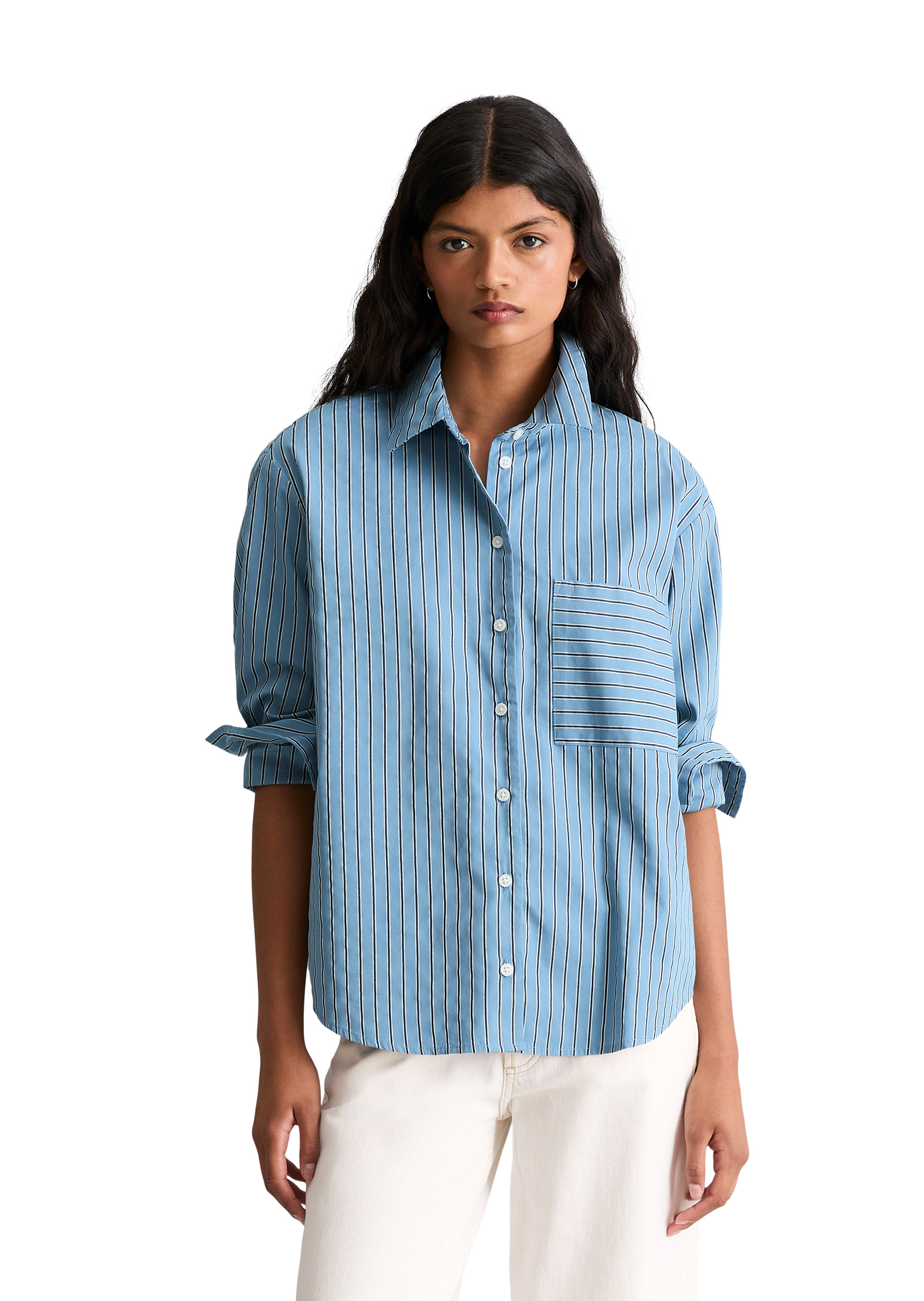Blouse à rayures regular en mélange Organic Cotton Lyocell, MARC O’POLO DENIM