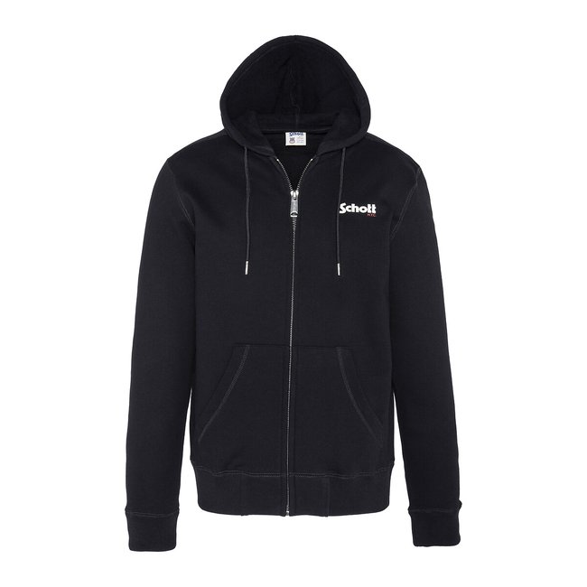 Logo print cotton hoodie with zip fastening, black, Schott | La Redoute