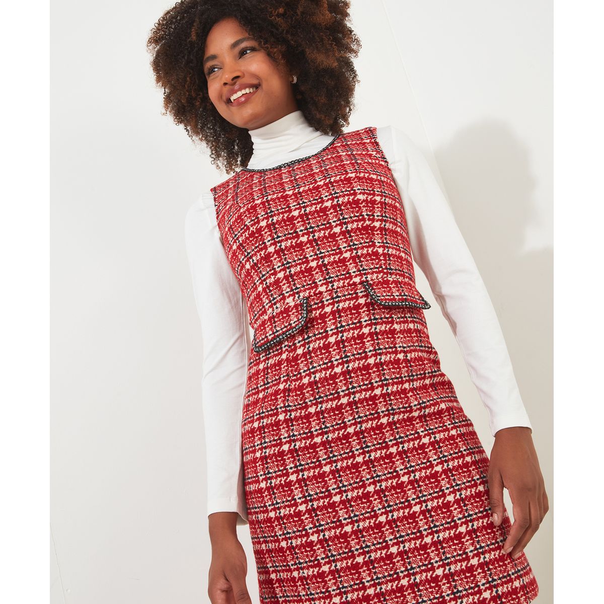 Robe mini trap ze tweed boucl tincelante rouge Joe Browns La